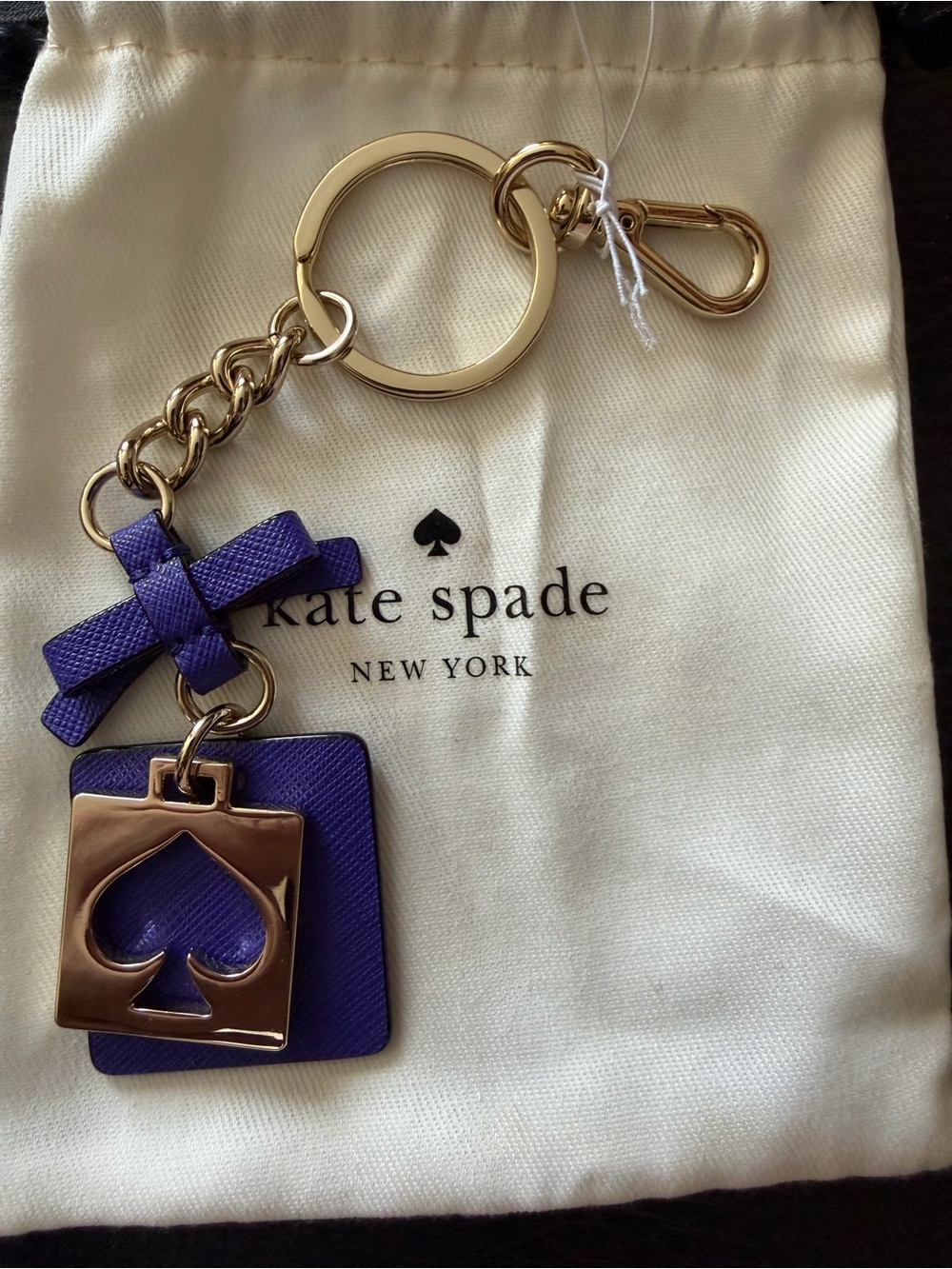 kate spade Purple Leather Spade Charm Keychain with Gold Hardware
